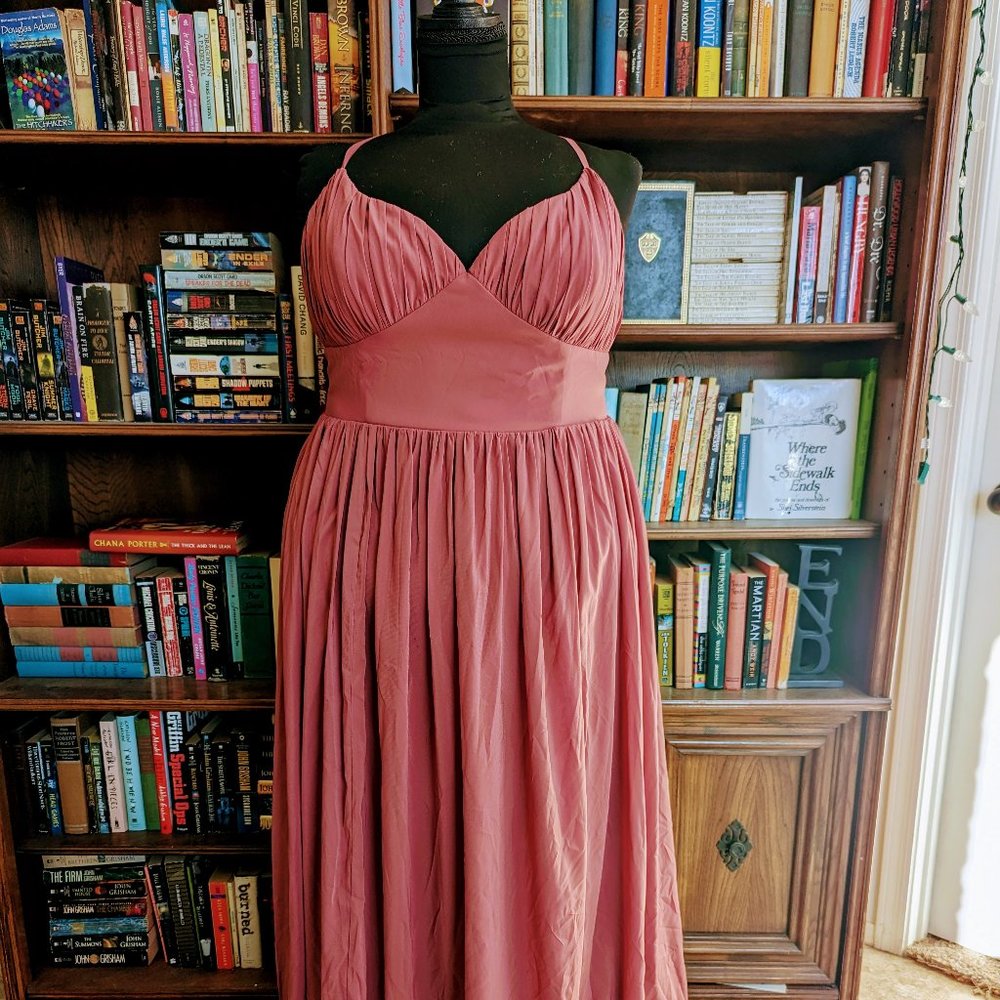 Azazie Rose Dust Pleated Chiffon Spaghetti Strap Evening Dress